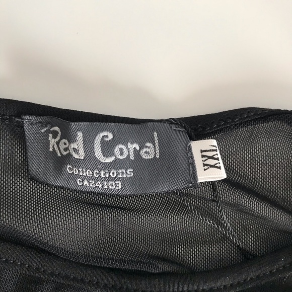 NWOT Red Coral Black Sheer Décolleté and Long Sleeves Blouse Top Plus Size - Picture 12 of 16